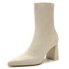 Women Boots High Heels Heeled Elastic Sock Boots 2026 Winter Fashion Pointed Toes Heel Women Chunky Heel Woman Shoes Pale Beige