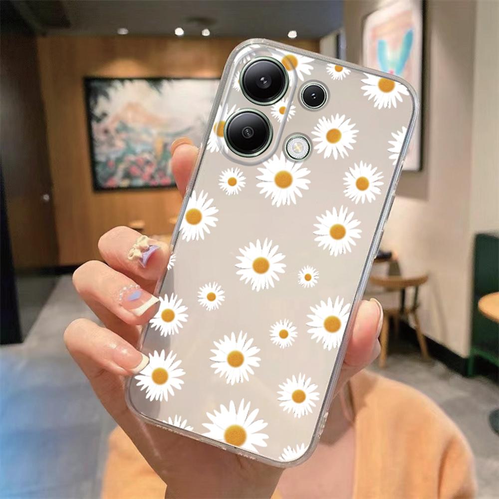 Korean Floral INS Minimalist Plants Phone Case For Xiaomi Redmi Note Note 13 9 11 10 12 Pro 12S Soft TPU Girls Transparent Cover