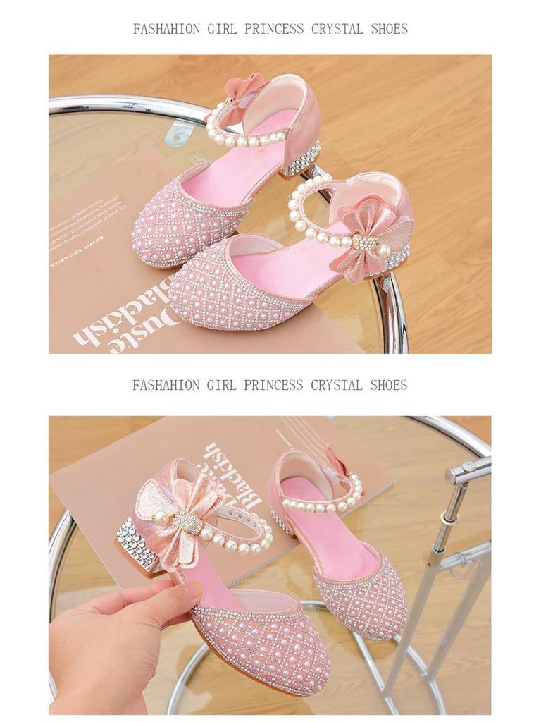 Meisjes Prinses Kristallen Hoge Hakken: Elegante Gesloten Leren Schoenen voor Optredens en Speciale Gelegenheden