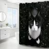 Black White Cat Shower Curtain Snowy Forest Portrait Print Bathroom Decor Waterproof Curtains Pet Lover Home Style