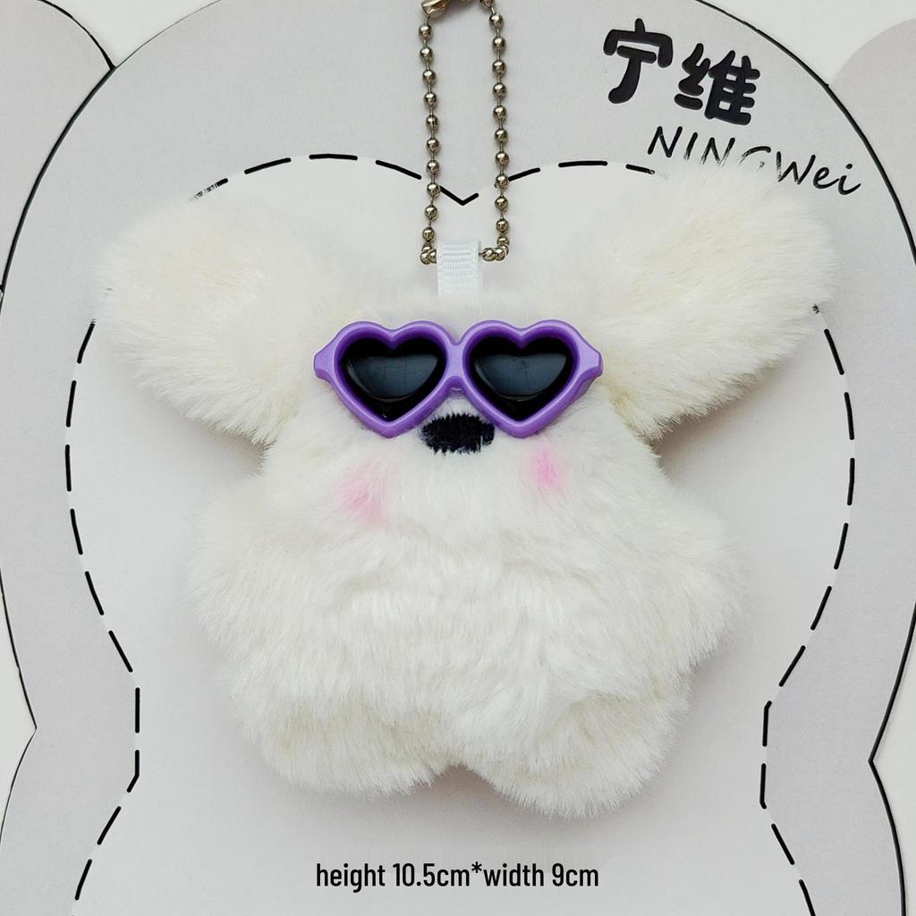 Cartoon Squeaky Rabbit Plush Ornament with Sunglasses - Girl's Bag Pendant