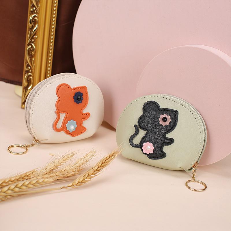 Creative Cute Little Mouse Coin Purse Cartoon PU Key Bag Mini Zip Wallet Keyring Pendant Women ID Credit Card Bag