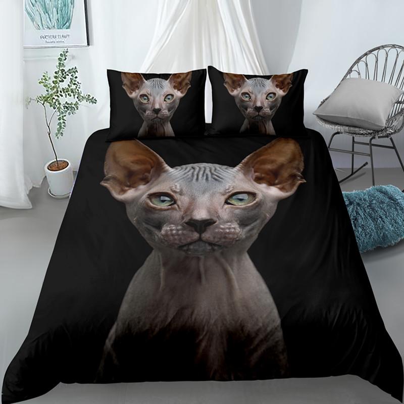 Kanadský Sphynx Cat Povlak na přikrývku King Queen Lovely Pet Kitty Sada ložního prádla Děti Teens Dospělí Roztomilé zvíře Měkký Polyester Povlak na přikrývku