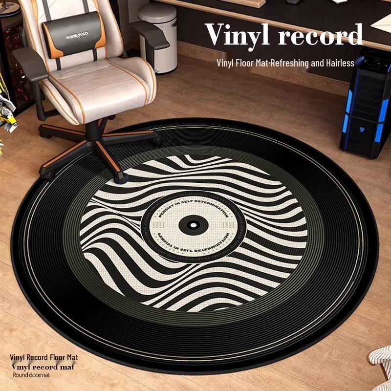 Vinyl Record Round Floor Mat for Computer Chair - Non-Slip, Dirt-Resistant Living Room and Coffee Table Rug.