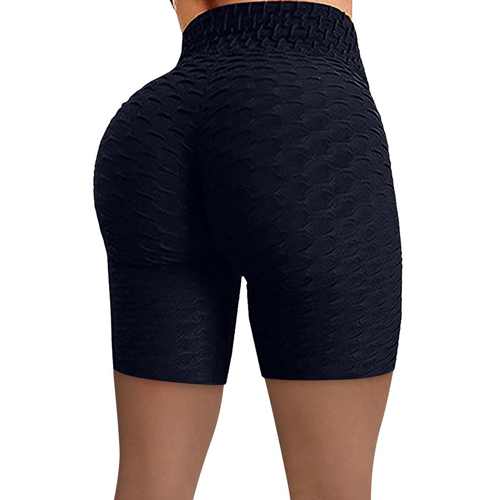 Women Wrinkled High Waist Hip Stretch Running Fitness Yoga Pants Biker Shorts