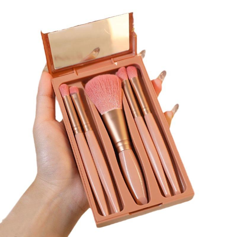 Portable Mirror Makeup Brush Set with Soft Bristles for Powder & Eye Shadow – Travel-Friendly & Affordable