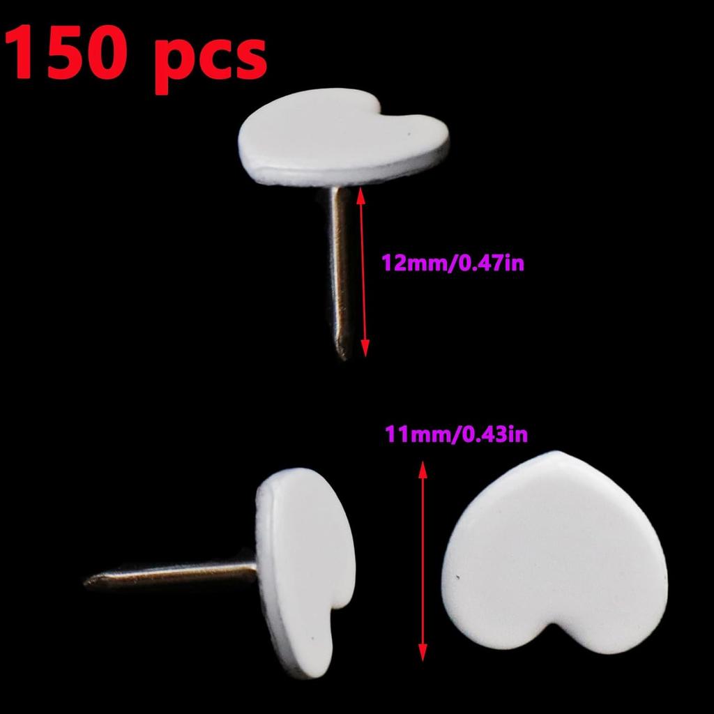 Antrader Thumb Tacks Heart-Shaped,Heart Shaped Thumbtacks Decorative Thumbtacks for Office School Personal Use (White),150Pcs