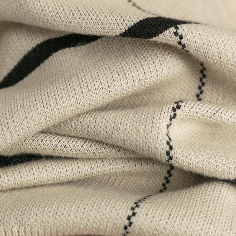 Autumn Winter Women Jacquard Sweater Loose Knit Coat V Neck Long Patterned