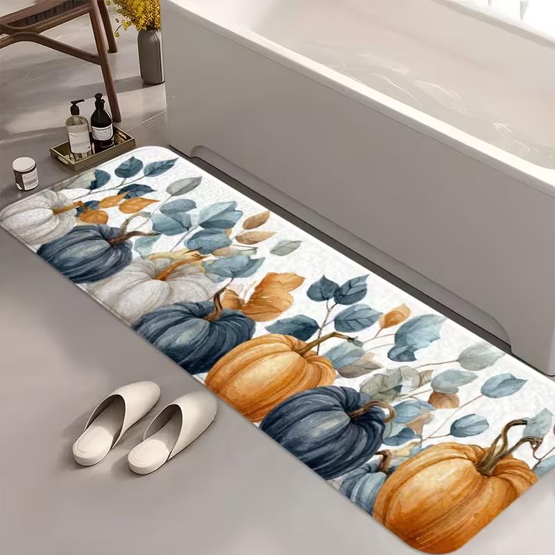 Fall Thanksgiving Pumpkin Print Long Mat Autumn Harvest Leaf Soft Non-Slip Runner Rug Seasonal Decor Carpet for Kitchen Entryway