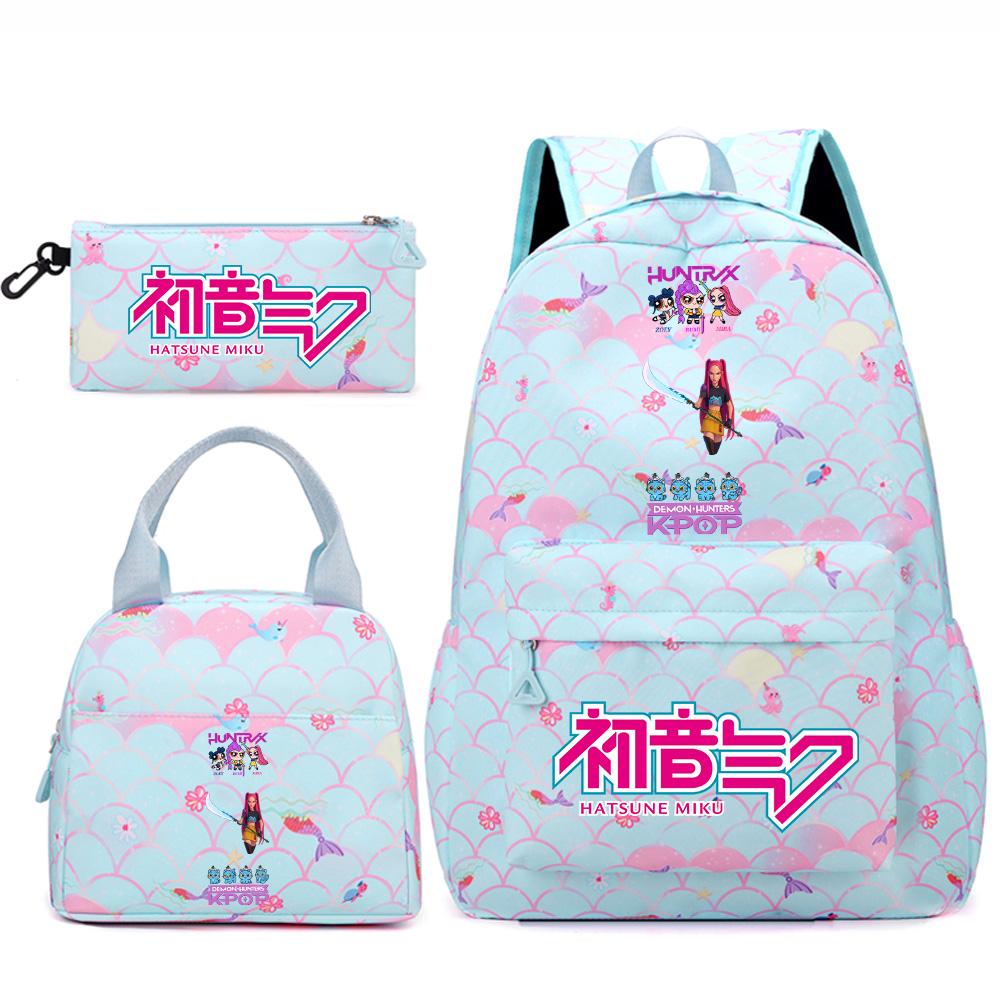 3Pcs/set Anime Cartoon Demon Hunters Printed Backpack Handbag Pencil Case for Teenger Student Girl Boy Large Capacity Waterproof Bookbag