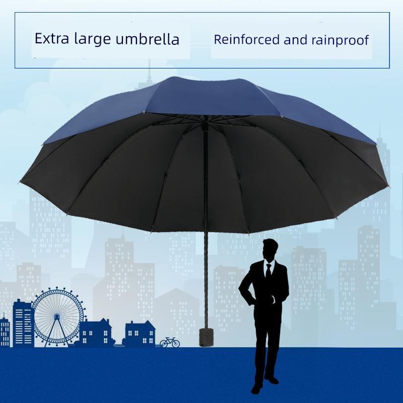Large Dual-Purpose Sun and Rain Umbrella for Three People, Reinforced, 70% off Foldable, Men's Business Advertising Umbrella with Logo Printing