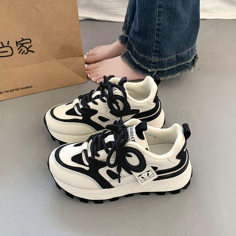 22 new leather soft-soled sports shoes flat-soled Quanzhou student casual platform shoes dad shoes hongjie 35