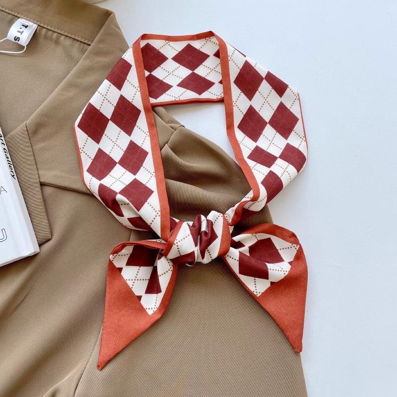 Luxury  Scarf Red Stripe Printing Women Scarf Bag Hair Skinny Silk Scarves Lady Foulard Neckerchief Headband