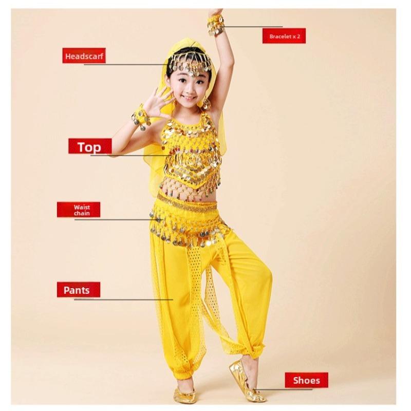 Kids Indian Dance Performance Costume New Children Belly Dance Ethnic Set Girls Arabian Princess Stage Outfit