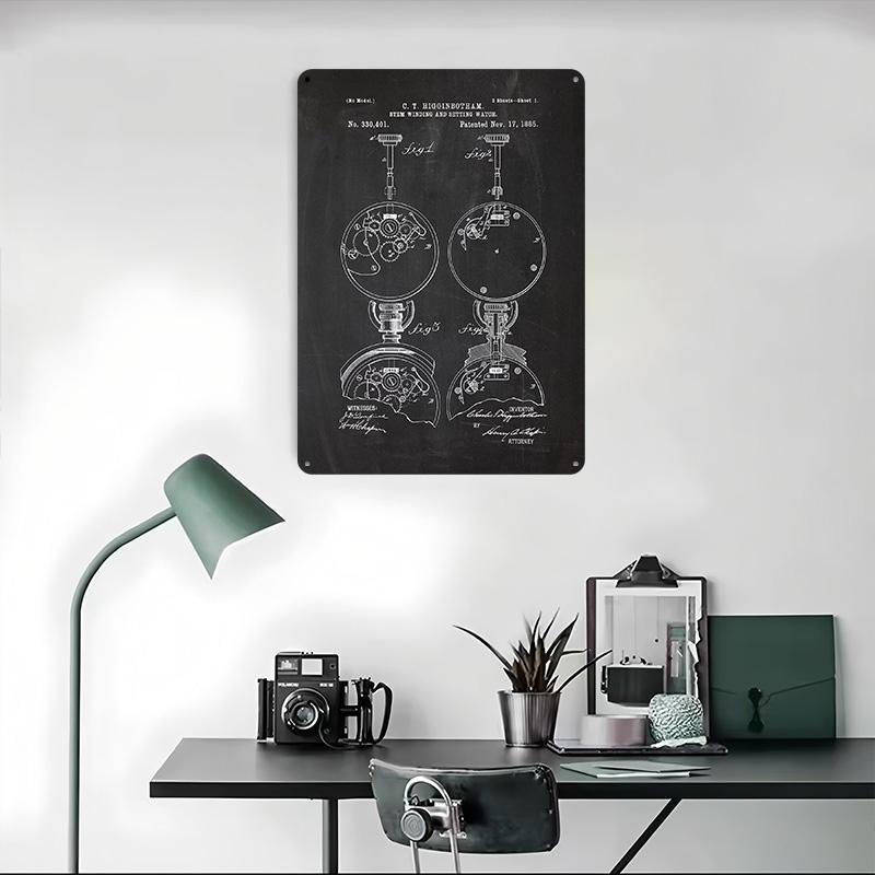 1885 Stem-Winding and Setting Watch Printed Poster Customized Wall Art Retro Vintage Metal Tin Signs for Home Bathroom Decor
