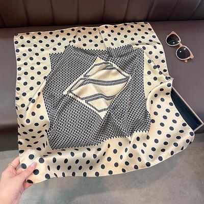 New Small Square Scarf Simulation Silk Scarf Women's Polka Dot Summer Sunscreen Neck Protection Silk Scarf with Shirt Headband Thin Scarf