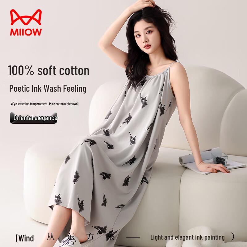 MaoRen Women s 100% Cotton Ink Style Camisole Nightgown M