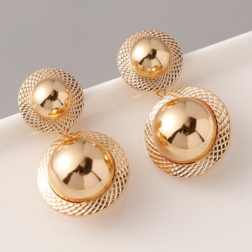 

Корейский модный дизайн сплава геометрические двойные сферические серьги простые модные темпераментные универсальные глянцевые гальванические серьги золотой