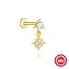 Classic 925 Silver Eight Pointed Star Snake Flower Inlaid Diamond Cartilage Earring 16G Flat Back Stud Piercing Minimalist Fashion