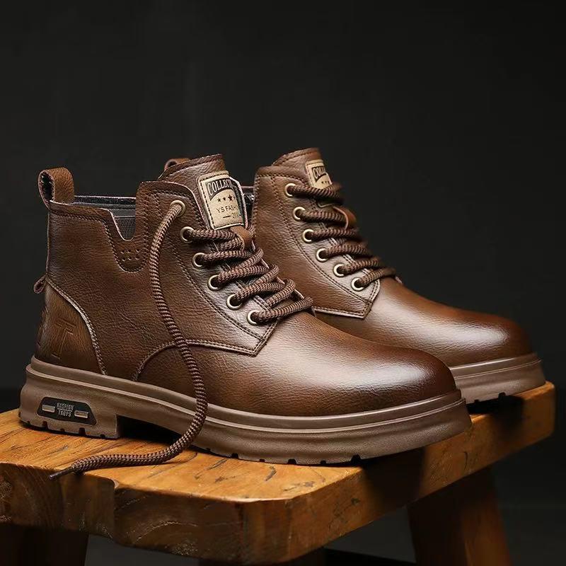 

Мужские высокие кожаные ботинки Martin — теплые, с толстой подошвой, с бархатом, универсальные повседневные ботинки для осени и зимы 41