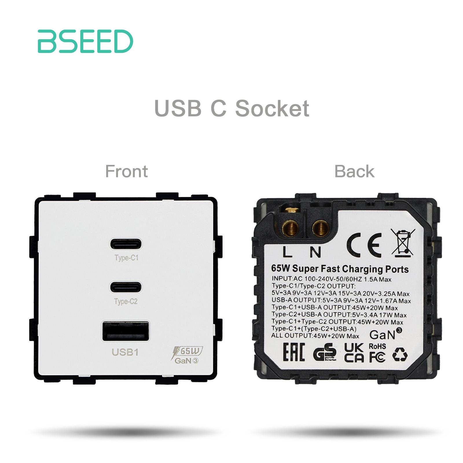 

BSEED 65W USB C Розетка Вставні Модулі Половина USB Подвійний Type-c Порти Швидкої Зарядки Для Домашнього Використання DIY Компоненти Вільна Комбінація White