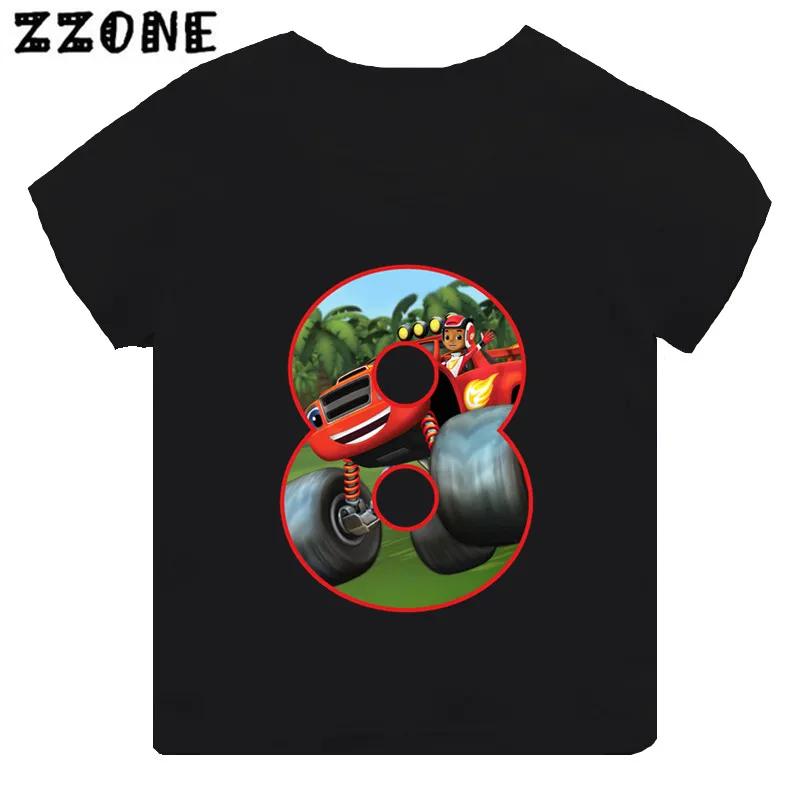 Blaze And The Monster Machines Cartoon Boys Clothes 1 2 3 4 5 6 7 8 9 Years Birthday Number Bow Kids T Shirt Baby Girls TShirts