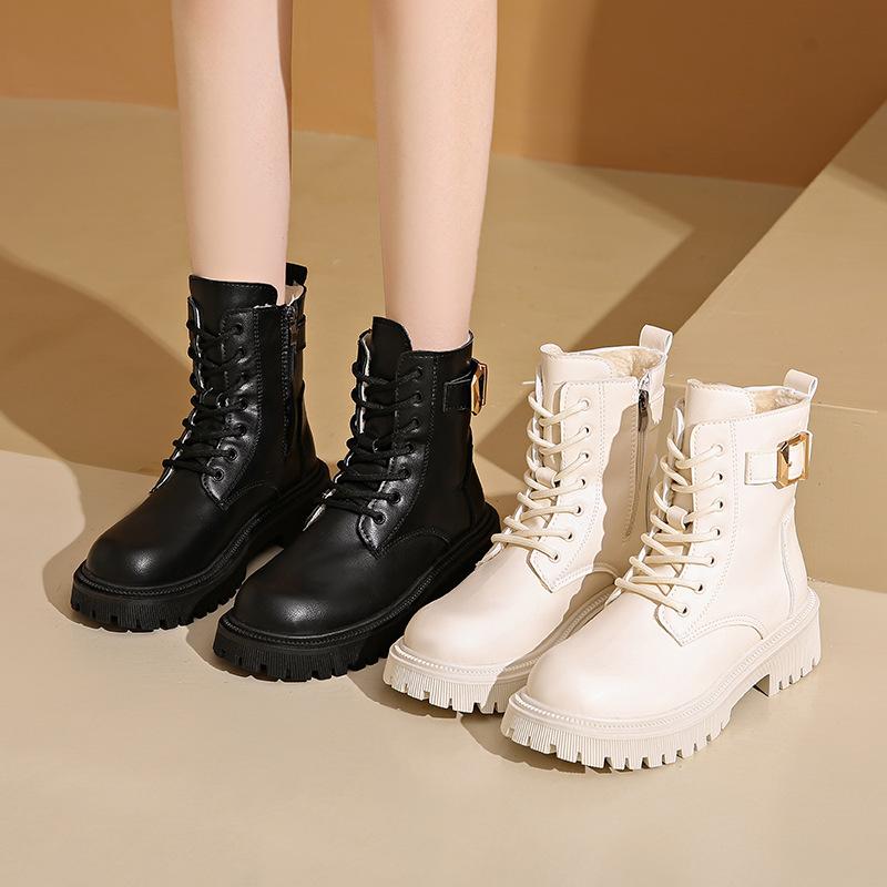 Martin boots women's autumn and winter new British style velvet heightened platform locomotive boots women's large size short boots women's