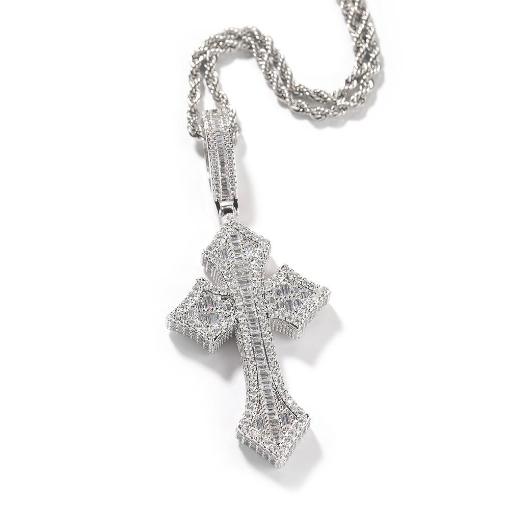 

THE BLING KING 3pcs Cross Set Pendant Necklace Iced Out Baguettecz Cubic Zirconia Link Chain Luxury Hiphop Jewelry For Gift Rope chain&16inch серебряный