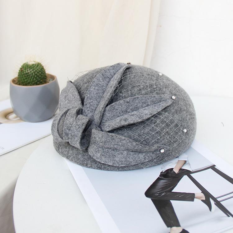 Autumn And Winter British Retro Flower Woolen Top Hat Women'S Elegant Temperament Stewardess Hat Korean Version Versatile Beret