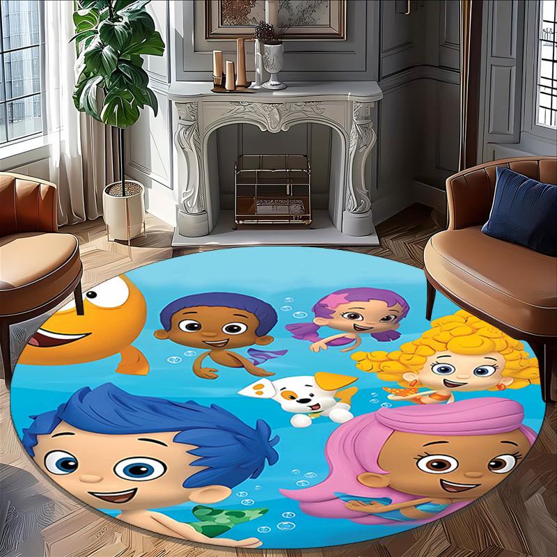 1pc Bubble Guppies Print Round Carpet Chair Round Carpet Suitable for Bedroom Living Room Home Decorative Carpet