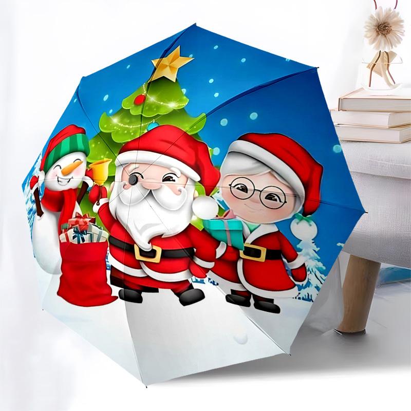 

1pc Christmas Santa Claus Snowman Gift Umbrella, Automatic Opening & Closing, Portable 3-Fold Design, 8-Bone Iron Frame, Outdoor Umbrella, Festive Pre