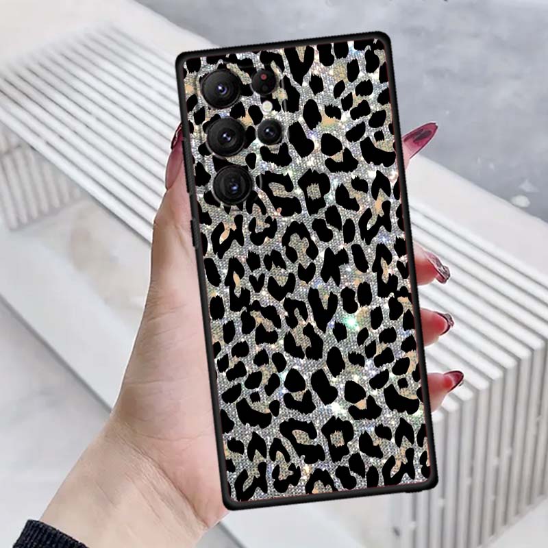 Luxurious leopard print pattern Phone Case For Samsung Galaxy S26 S25 S24 S23 S22 S21 S20 Ultra Plus FE 5G Black Soft TPU