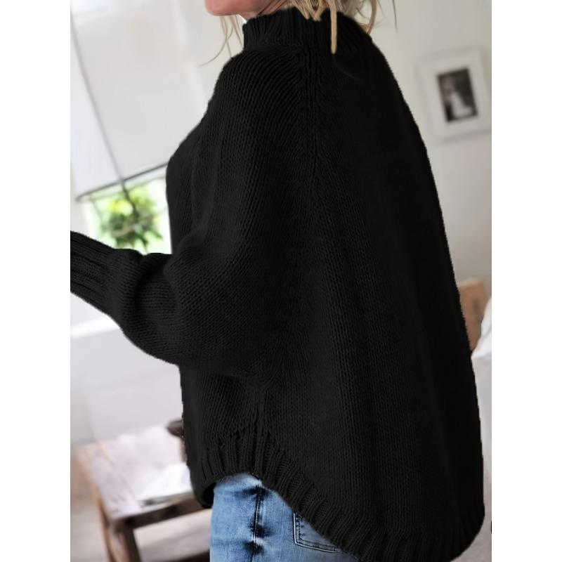 Women'S Vintage-Inspired Black Cable Sweater with High Neck, Loose Fit, Casual, Everyday Pullover, Vintage Sweater | Cable Pattern, Sweater Dress