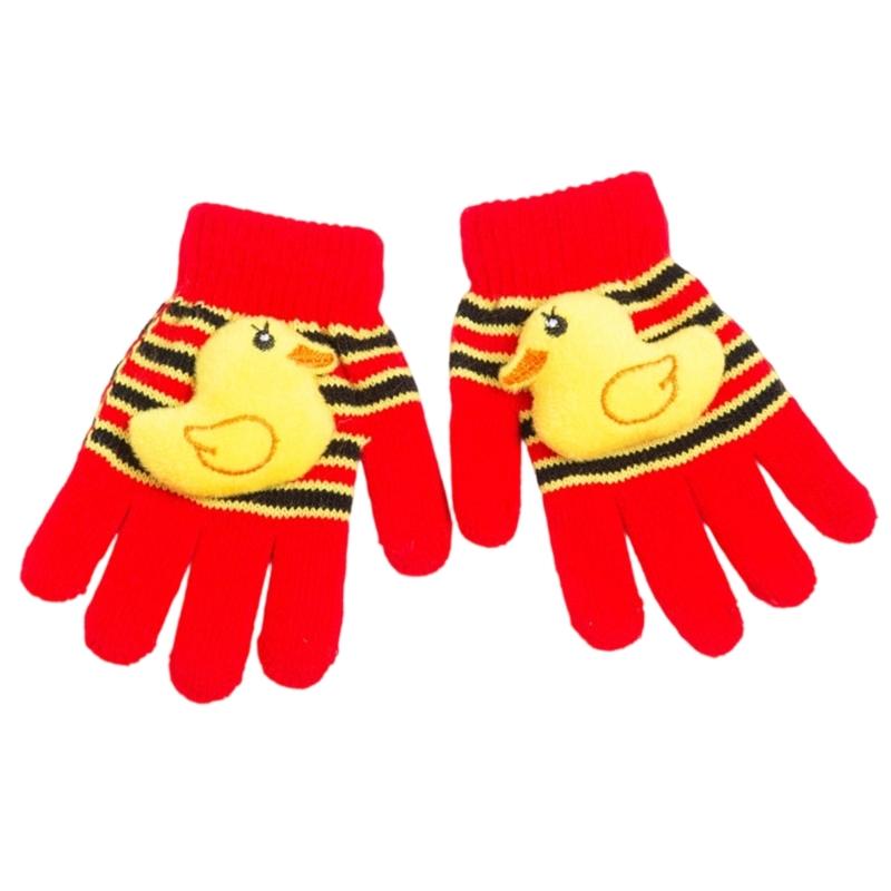 

1 Pair Knitted Acrylic Fiber Children s Five Finger Gloves Warm Flexible Mittens Compatible For Snow Play School красный