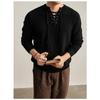 Men V Neck Drawstring Solid Long Sleeve Casual Knit Sweater