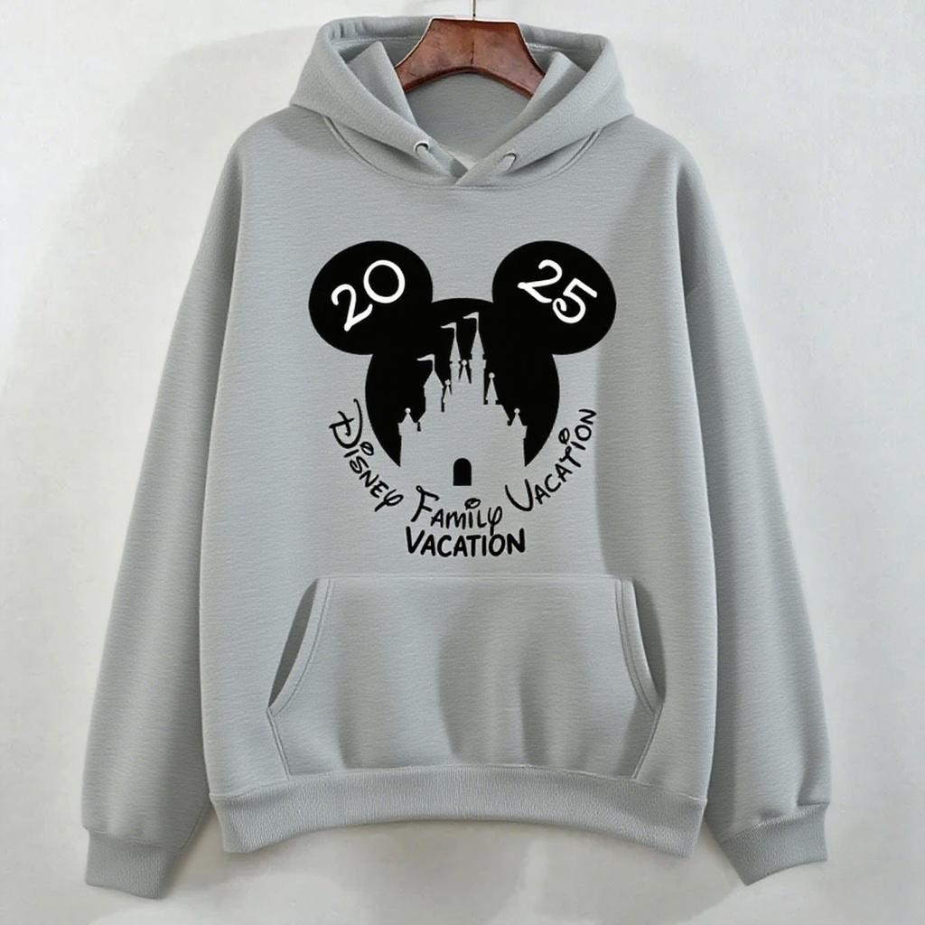 Disney Parent-Child Wear Fun 2025 Disneyland Travel Pattern Multi-Color Hoodie Women's Kawaii Pullover Casual Couple Sweatshirt
