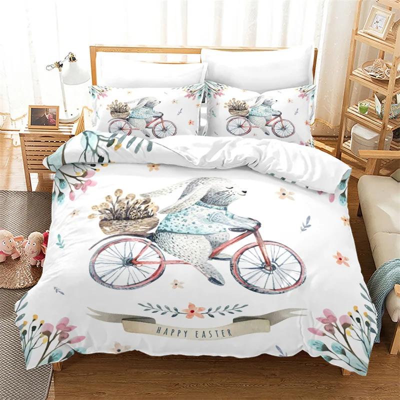 Cartoon Rabbit Duvet Cover Set Funny Animals 3D Print Bedding Set For Kids Teens Bedroom Decor Comforter Cover With Pillowcases