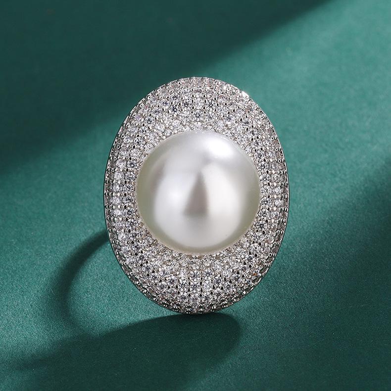 Ladies' Vintage South Sea Golden Pearl & Diamond Adjustable Ring