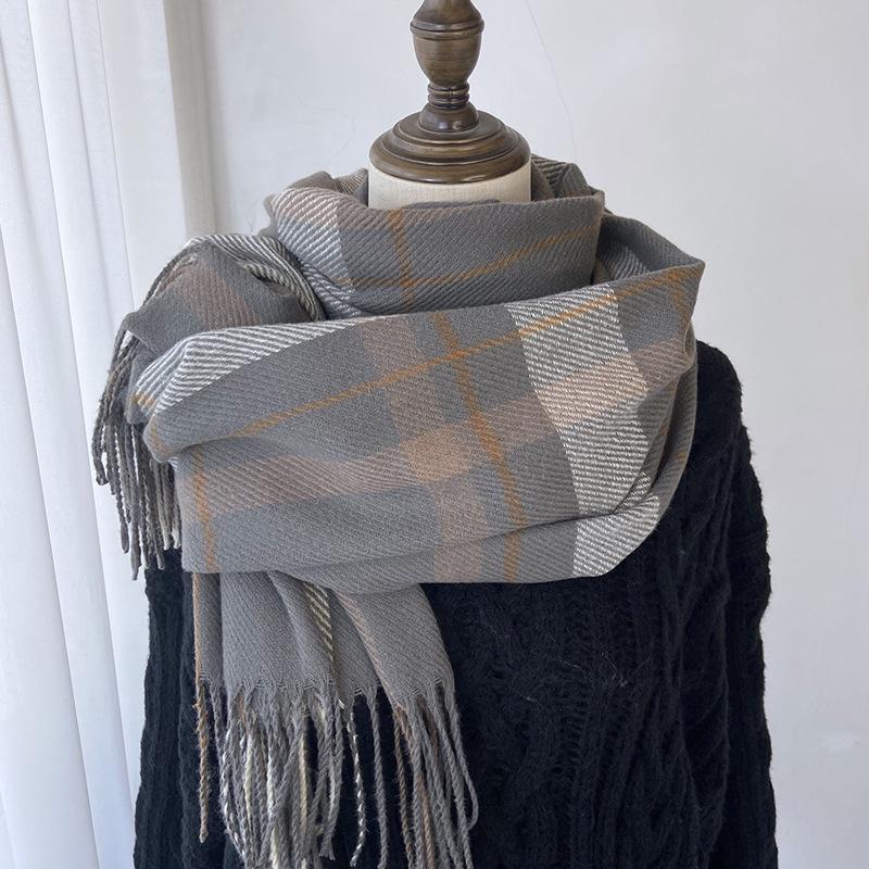 Plaid Scarf Women's Winter Warm Imitation Cashmere Fringed Shawl Dual-purpose Scarf Windproof & Warm, Multi-Color Options for Casual Outings, Office