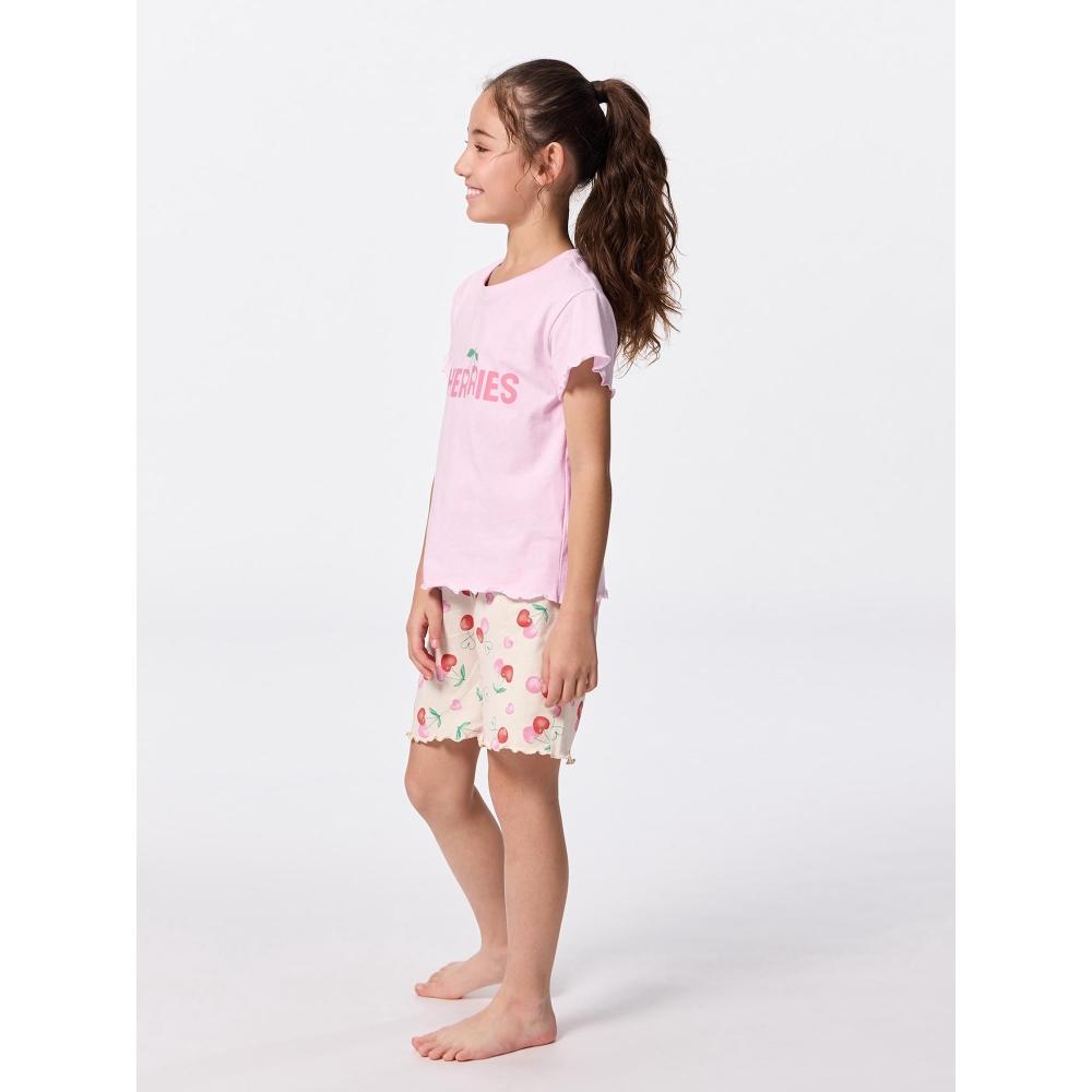 Gu By Uniqlo Girls Cotton Lounge Set  Short Sleeve   Shorts   Cherry 