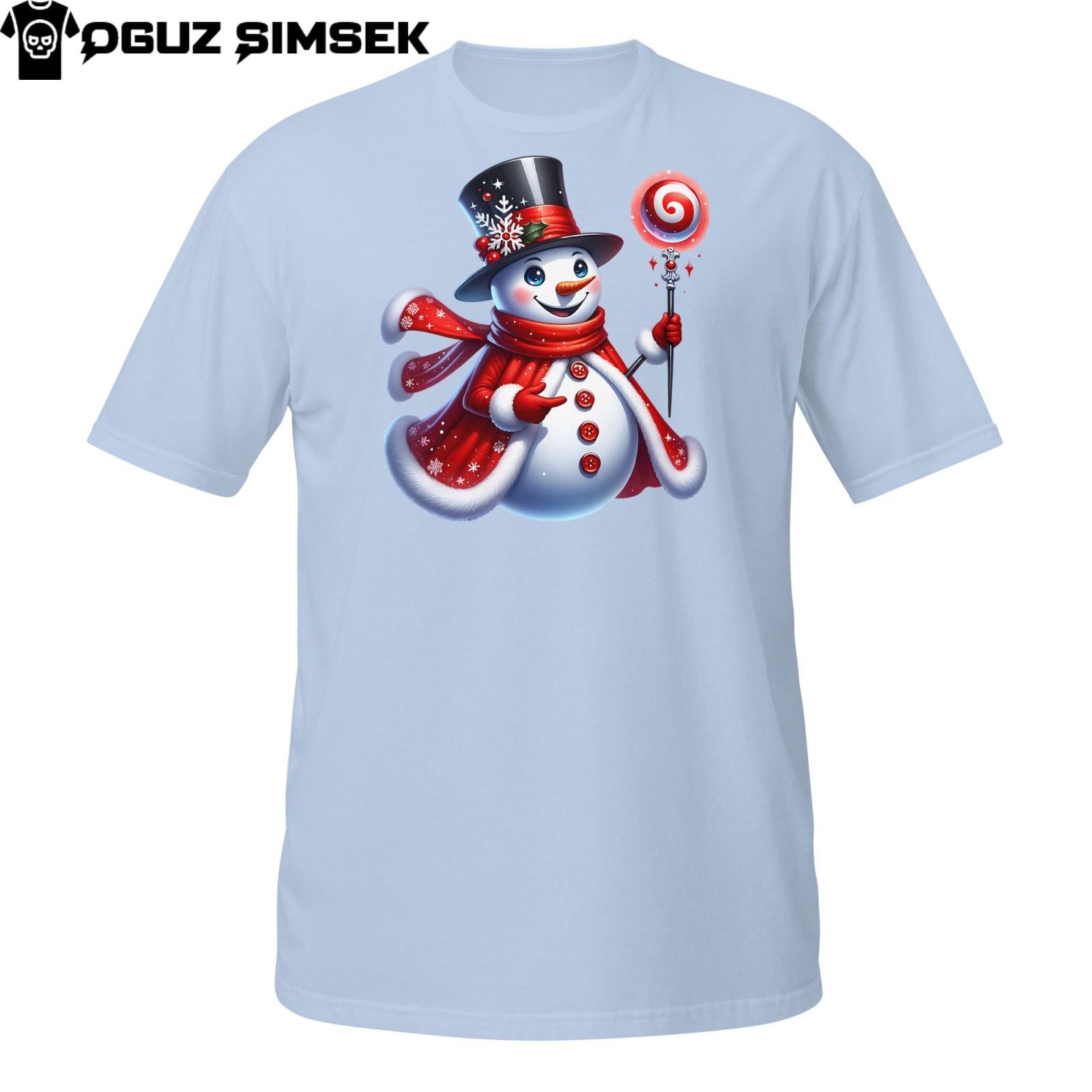 Festive Snowman Christmas T-Shirt Mens Womens Tees Top – Red Scarf, Lollipop Staff and Winter Charm 3XL