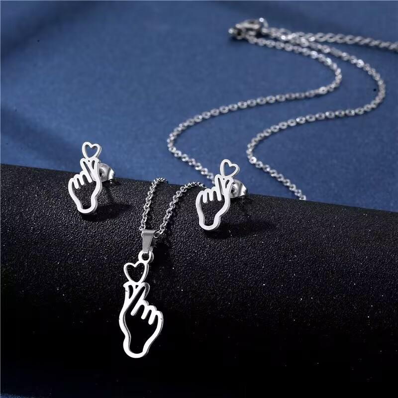 Stainless Steel Necklace & Earring Set - Smooth Clavicle Design with Stud Earrings