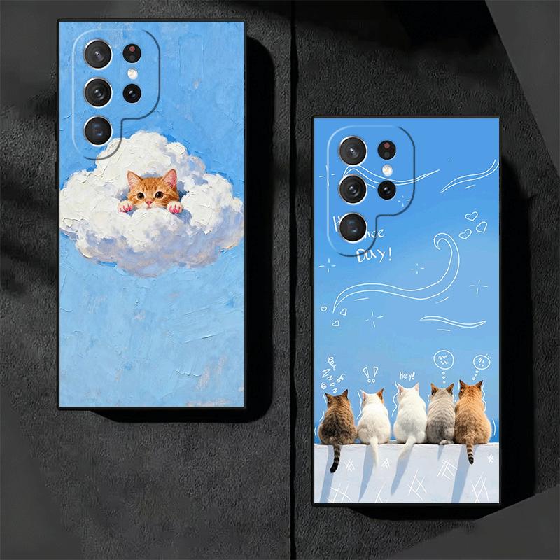 Cat Cute Kitten Cartoon Soft Phone Case for Samsung Galaxy S26 S25 Edge S24 Ultra S23 Plus S22 S21 FE S20 Black Cover Back Shell
