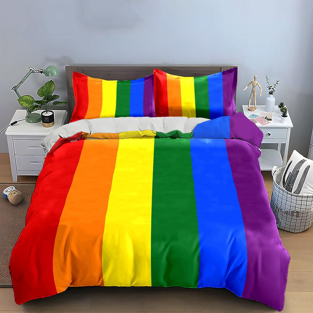 Rainbow-colored Vertical Stripes. Bedding Sets Duvet Cover Sets Duvet Covers Pillowcases(1 * Duvet Cover 2 * Pillowcases Without Duvet Insert)