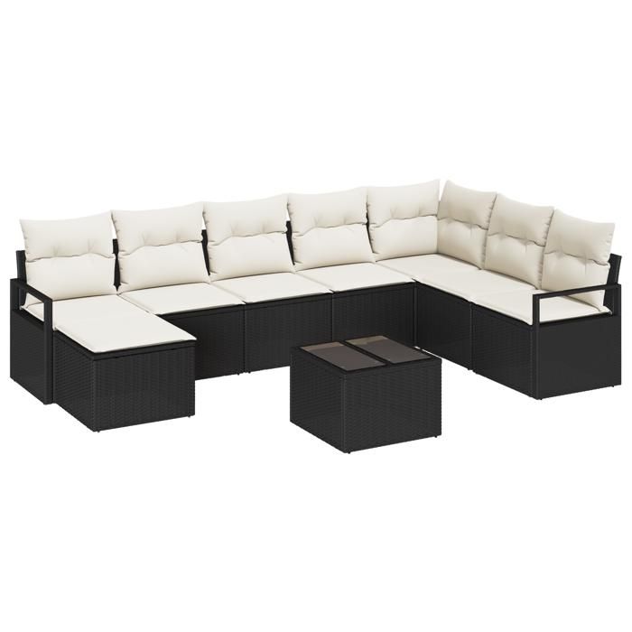 8-piece Garden Sofa Set with Brown Poly Rattan Cushions, 2-seater Garden Sofa with Storage 3355176