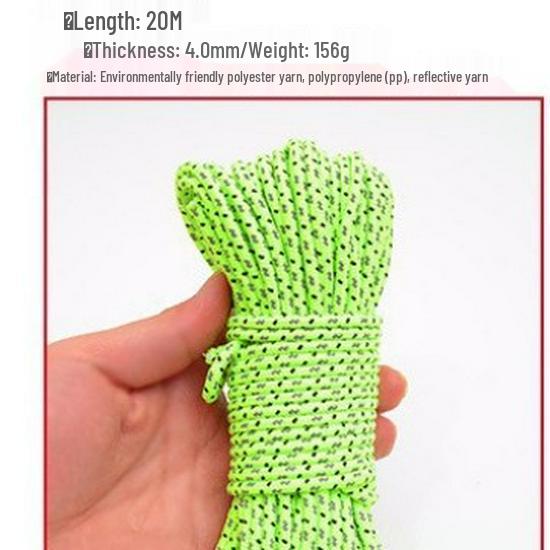 20m Reflective Windproof Rope 4mm for Tarp, Tent, and Camping