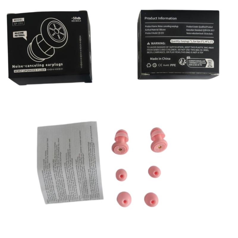 

1 Set Reusable Silicone Earplugs Strong Sound Insulation Multiple Sizes Ear Plugs For Sleeping Noise Cancelling 50Db розовый