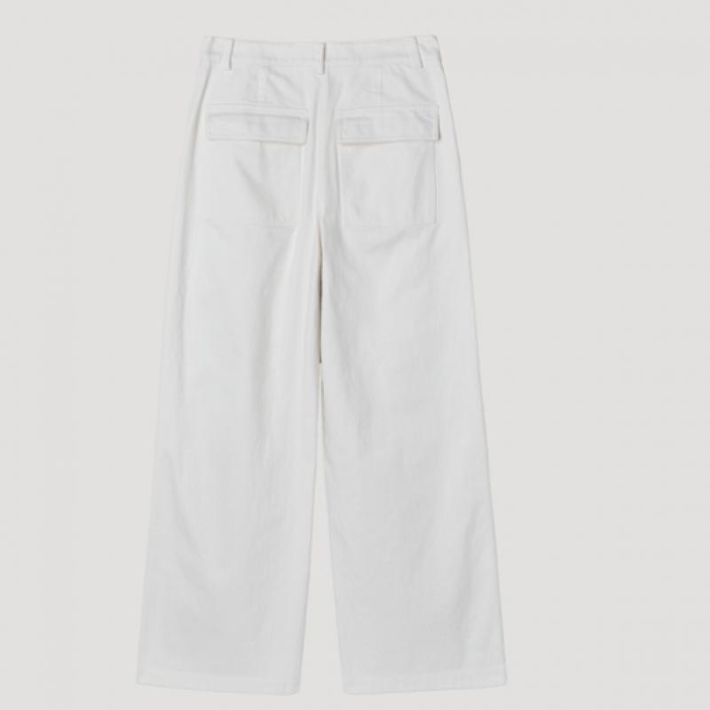 She Smiss White Flap Pocket Wide Cotton Pants Swwslp11100 Ow