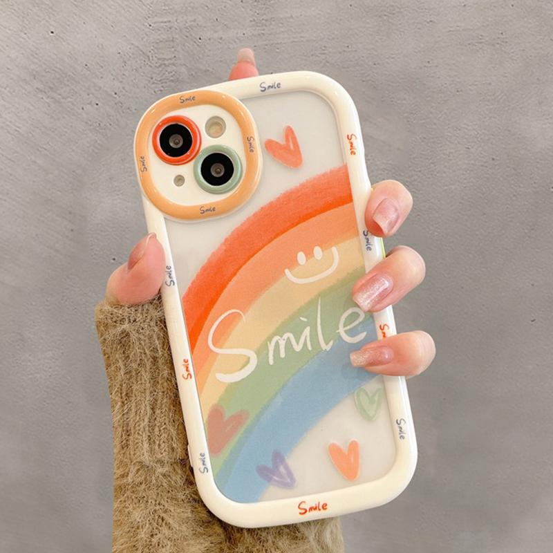 Cute Rainbow Love Heart Smile Shockproof Bumper Back Cover For iPhone 11 12 13 14 15 16 Pro Max Phone Case