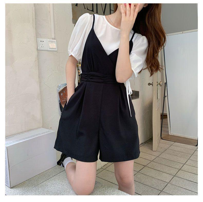 2026 strap jumpsuit women's summer new foreign style shirt fashionable and thin high-end design two-piece suit trendy